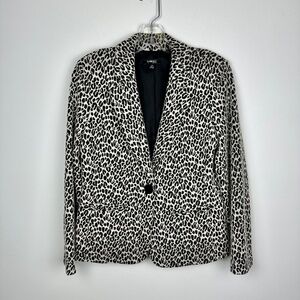 Elements Leopard Print Notched Collar One Button Blazer Lined Size MP